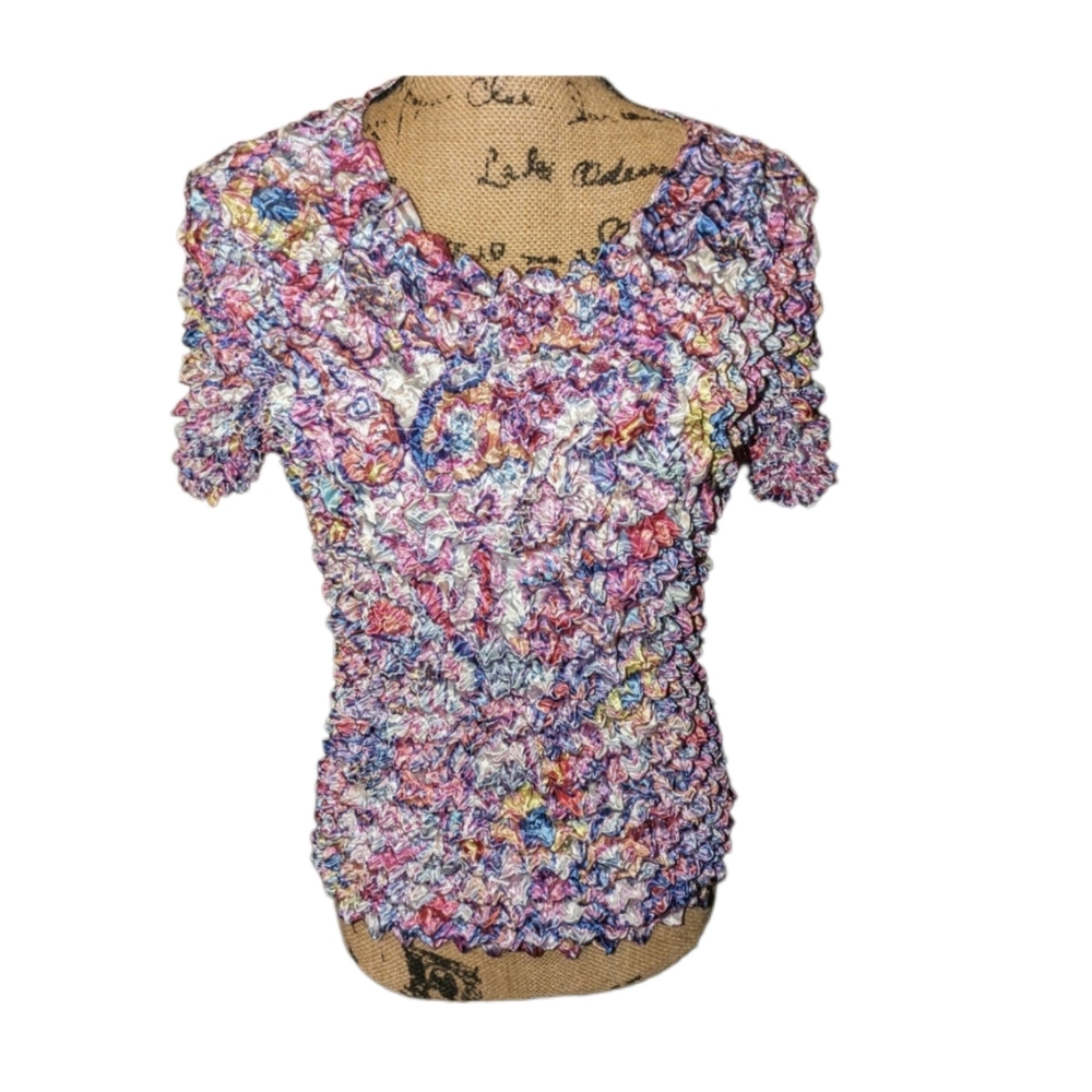 Magic Bubble Popcorn Crinkle Short Sleeve Top Shirt